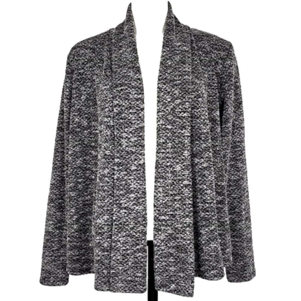 VanHeusen Cardigan Open Front Cardigan Shawl Neck Black White Textured Knit  XL
